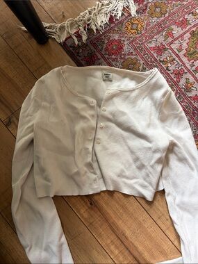 Sunday Best White Cropped Button Front Cardigan